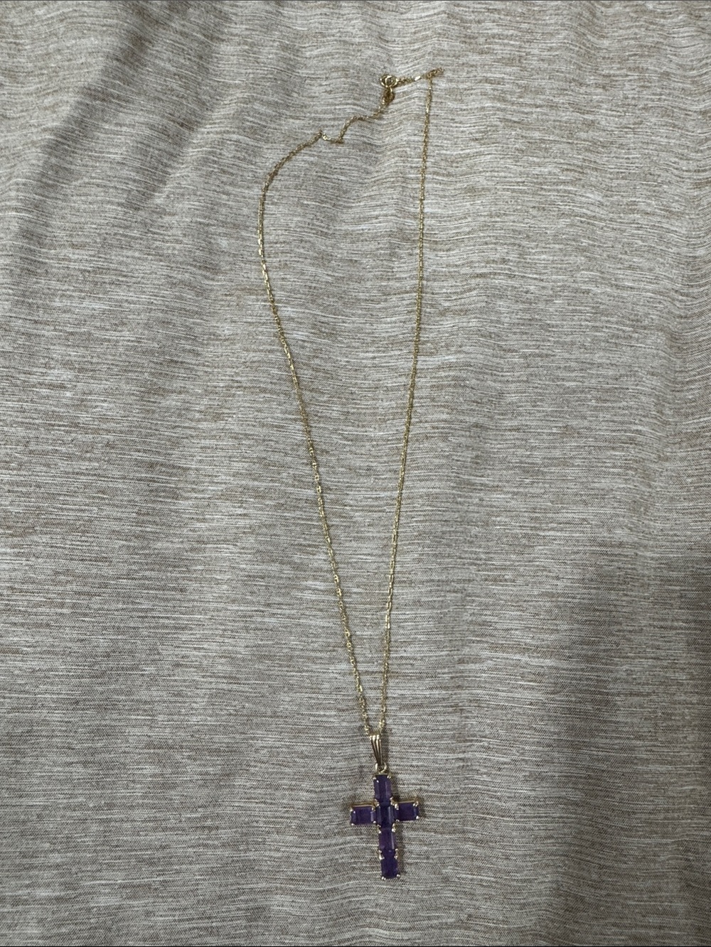Gold Tone Necklace with Purple Cross Pendant